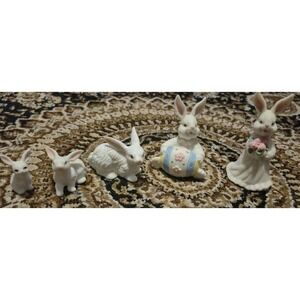 Vintage Easter Bunny Figurine Lot Porcelain Rabbits  Spring Decor